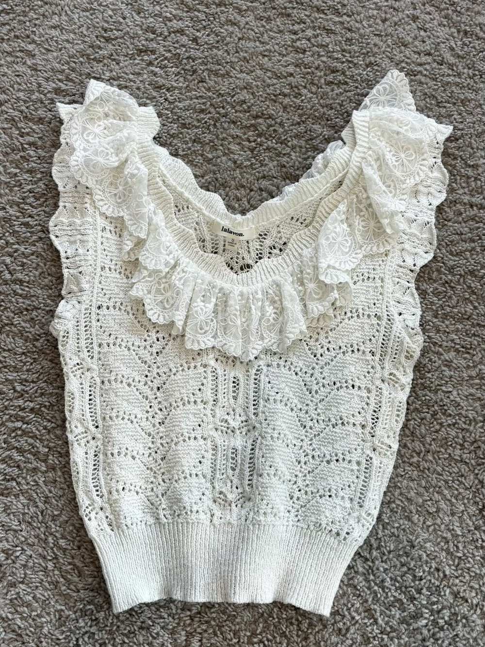 White Crochet Ruffle Sleeveless Top